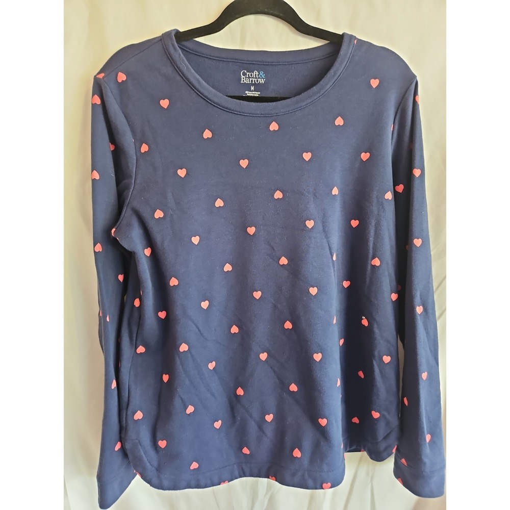 Croft & Barrow Medium Long Sleeve Crewneck Sweatshirt Blue With Hearts